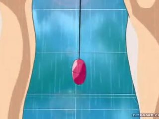 Žavus mažai anime cat jaunas ponia su stupendous papai vaidina su a vibratorius į as dušas ir sucks didelis bjaurybė